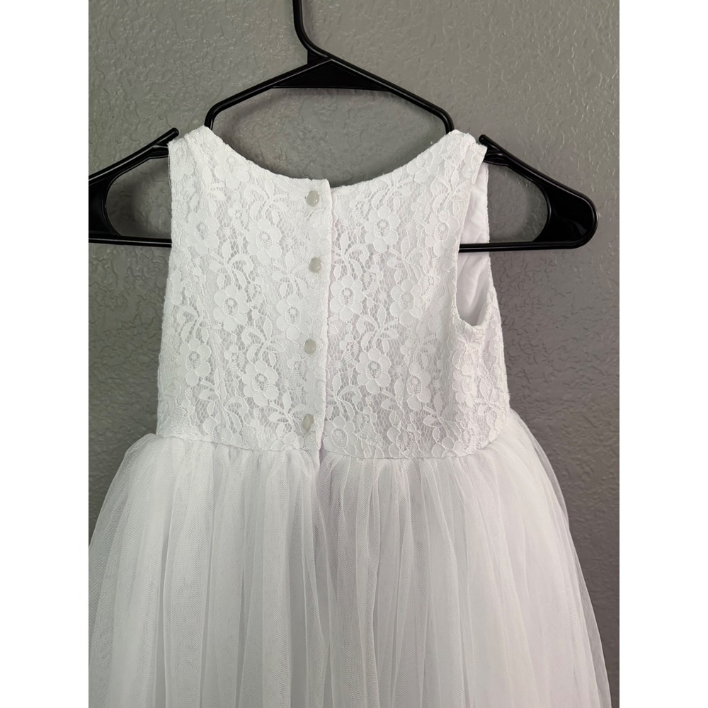 Davids Bridal Girls White Lace and Tulle Flower Girl Dress Size 5 Formal Wedding - Picture 5 of 6
